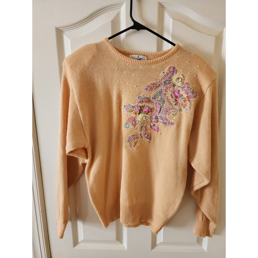 Mr. Mort Vintage 80s Grandmacore Applique Sweater Size M Kitschy Maximalist